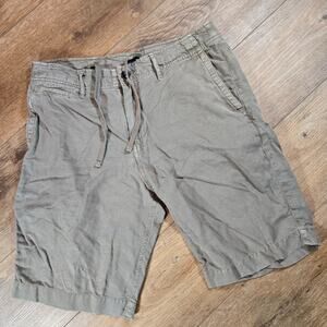 Lucky Brand Linen Shorts Mens 30 Beige Green Chino Flat Front Drawstring Summer